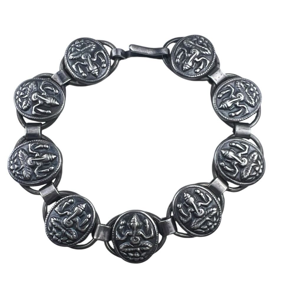 Vintage Hindu Panel Sterling Silver Bracelet 30g 7.25"